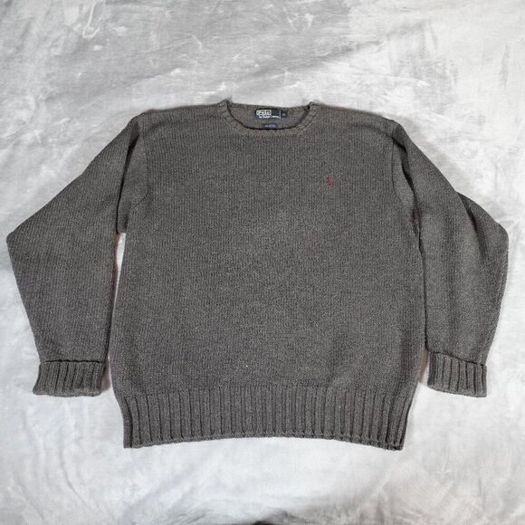 Vintage Polo Ralph Lauren Cotton Knit Sweater Mens XL Heavyweight Gray